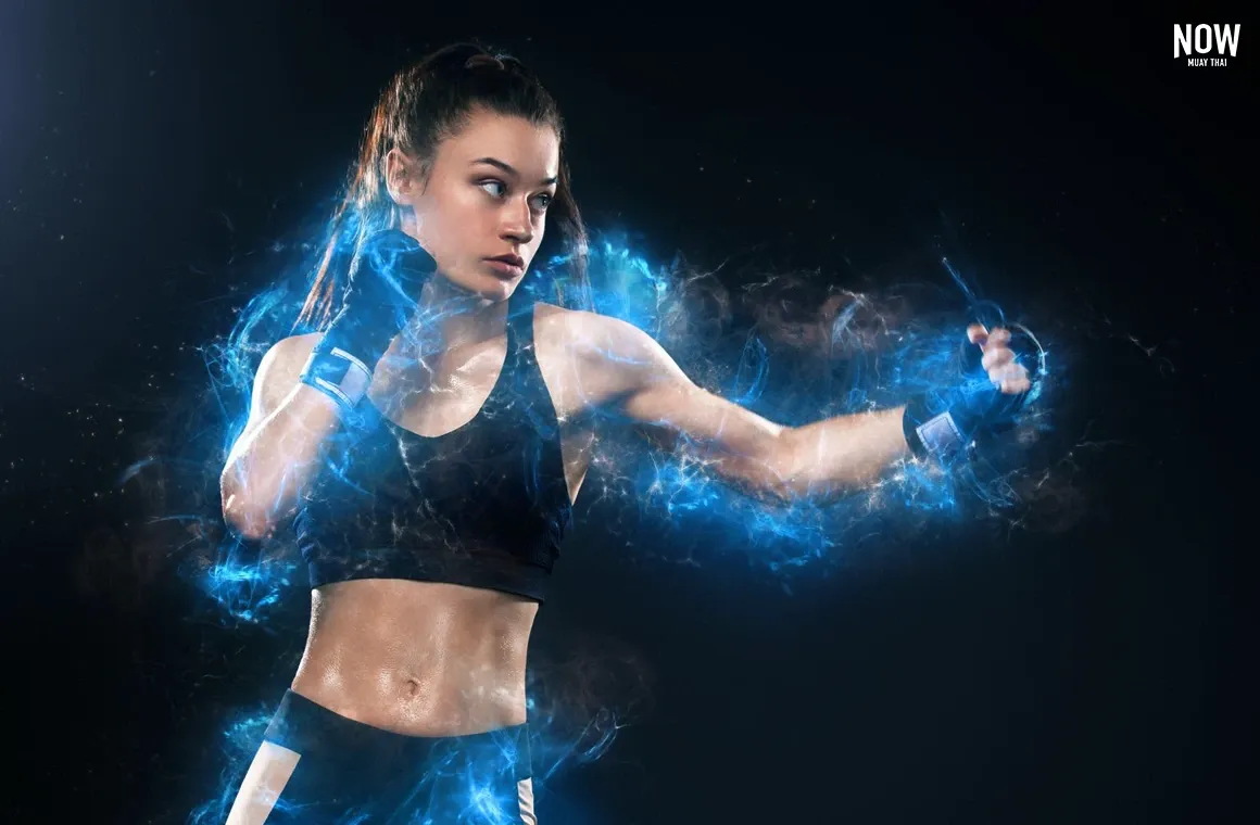 Smart, confident woman practicing Muay Thai to boost overall health and fitness